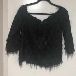 Zara Black  Quarter Sleeve Fringe Top - NWT